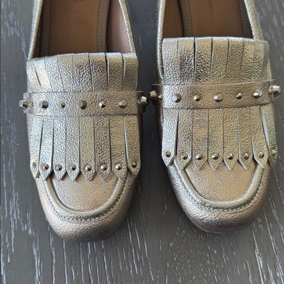 Franco Sarto Gold Block Heel Loafers Fringe Studs Embellished Shoes Size 6.5 EUC - Picture 11 of 12